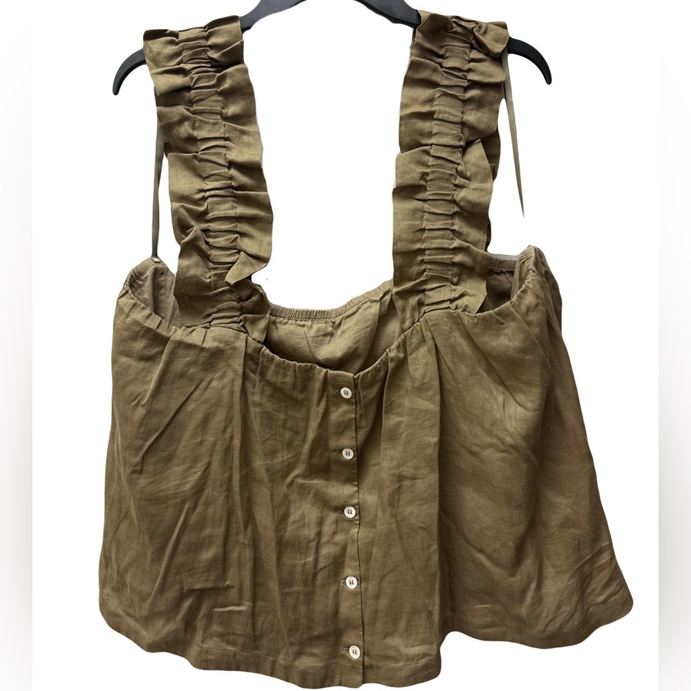 FRAME Ruffle Strap Tank Moss Green Size Large - Picture 9 of 12